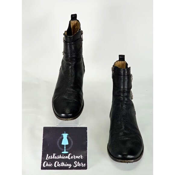 Frye Anna Gore Women's Black Leather Ankle Boots Buckle Detail Sze 8M 311 - Picture 2 of 16